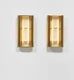 Gio Ponti, Pair of wall lights with niches, circa 1951, Brass, painted brass, painted wood
