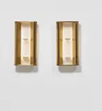 Gio Ponti, Pair of wall lights with niches, circa 1951, Brass, painted brass, painted wood