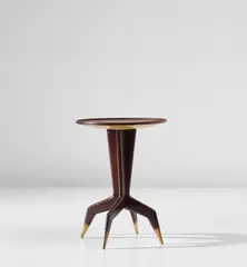 Gio Ponti, Side table, circa 1951, East Indian rosewood-veneered wood, stained walnut, painted wood, brass