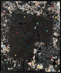 Jack Whitten, Bright Moments: For R.R. Kirk, 1995, acrylic, coal and gold leaf on canvas, in artist's frame
