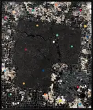 Jack Whitten, Bright Moments: For R.R. Kirk, 1995, acrylic, coal and gold leaf on canvas, in artist's frame