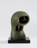 Helmet Head No. 4: Interior-Exterior by Henry Moore, 1963, bronze with green patina and copper, on painted wood base, offered Mar 2018