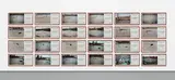 Francis Alÿs, 24 works: Sunpath, Mexico City i) 06.11.98 11.05am; ii) 06.11.98 11.15am; iii) 14.12.98 11.05am; iv) 14.12.98 12.15pm; v) 24.03.99 4.00pm; vi) 24.03.99 4.20pm; vii) 24.03.99 17.00pm; viii) 21.04.99 11.45am; ix) 21.04.99 12.00pm; x) 21.04.99 2.45pm; xi) 27.04.99 6.13pm; xii) 27.04.99 6.15pm; xiii) 20.05.99 2.15pm; xiv) 20.05.99 2.30pm; xv) 20.05.99 3.05pm; xvi) 20.05.99 15.30pm; xvii) 20.05.99 4.15pm; xviii) 20.05.99 4.30pm; xix) 20.05.99 4.45 pm; xx) 20.05.99 4.45 pm; xxi) 20.05.99 5.45pm; xxii) Sunpath, Mexico City 20.05.99 18.30pm; xxiii) Sunpath, Mexico City 21.05.99 1.15pm; xxiv) Sunpath, Mexico City 21.05.99 1.15pm, 1999, archival pigment print laid down on sunpath chart, in artist's wood frame