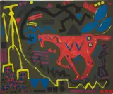 Horse Racing by A. R. Penck, 1983, acrylic on canvas, sold Mar 2018