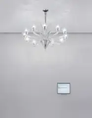 Cerith Wyn Evans, Philosophy in the Boudoir - To Libertines' by The Marquis de Sade (1795), 2004, chandelier (Barovier and Toso), flat screen monitor, Morse code unit and computer