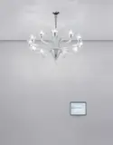 Cerith Wyn Evans, Philosophy in the Boudoir - To Libertines' by The Marquis de Sade (1795), 2004, chandelier (Barovier and Toso), flat screen monitor, Morse code unit and computer