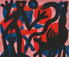Zerstörte Form Rot by A. R. Penck, 2001, acrylic on canvas, offered Apr 2018