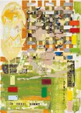 Martin Kippenberger, Ohne Titel (der Onkel kommt), 1992, mixed media on paper, collage with gold paper and cast resin objects