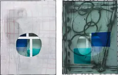 one second loop (grand palais) 23 by Dashiell Manley, 2013, gouache, watercolour, ink, canvas, coroplast, lighting gels, acrylic sheet and wood, in 2 parts, in artist's frame, offered Apr 2018
