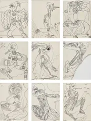 Antonio Lopez, Personal Studies Space People, 1965, marker on paper, in 9 parts