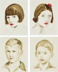 Annie Kevans, Four works: (i) Louise Brooks; (ii) Barbara La Marr; (iii) Bush; (iv) Ghandi, 2007, oil on paper