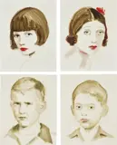 Annie Kevans, Four works: (i) Louise Brooks; (ii) Barbara La Marr; (iii) Bush; (iv) Ghandi, 2007, oil on paper