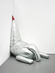 Sylvie Fleury, First Spaceship on Venus (Soft Rocket in Silver (2)), 1999, acrylic fleece, cotton, foam and synthetic material