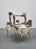 Jessica Jackson Hutchins, Convivium, 2008, table, linen, paper maché and ceramic, in 8 parts