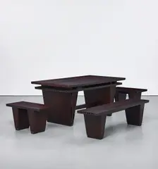 Table and Three Benches by Thomas Schütte, 2005, wood, in 4 parts, sold Apr 2018