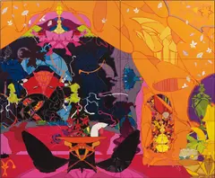 Eric and Heather ChanSchatz, PTG.76 (White Pitcher), 2007, screenprint on silk, in 2 parts, in artists' frame
