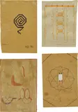 Rosemarie Trockel, Four works: (i) Untitled; (ii) abcdef; (iii) Untitled; (iv) Vorlage 1, 1985, (i) pencil and coloured pencil on paper (ii) marker and pencil on paper (iii) mixed media on paper (iv) marker on paper, mounted to card