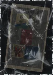 Roman Liska, Christie's (FT Weekend series), 2012, eyelets and spray paint, newspaper page, MDF, xerox cop and cling film on mesh in artist's frame
