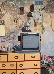 Jonas Wood, Rosy's Masks, 2008, oil on linen