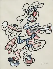 Personnage IV by Jean Dubuffet, 1964, vinyl paint on paper, sold Jun 2018