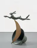 Barry Flanagan Ra, Leaping Hare on Crescent and Bell, 1983, bronze