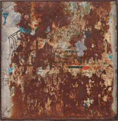 Raymond Hains, Untitled, 1995, décollage on metal sheet, mounted to wooden panel
