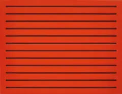 Untitled (90-2 1990 SFA) by Donald Judd, 1990, woodblock, cadmium red, sold Jun 2018
