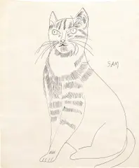 Sam (seated with long hair) by Andy Warhol, 1954, ball-point pen on paper, sold Jun 2018