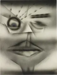Pencil Mustach by Jim Shaw, 1979, airbrush, oil pastel and pencil on paper, sold Jun 2018