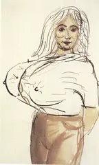 Big breasted woman by John Currin, 1988, ink on paper, offered Jun 2018