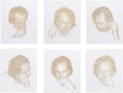 Oscar Muñoz, Intervalos, 2004, burnt paper, in artist's frame, in 6 parts