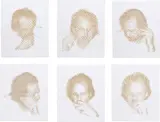 Oscar Muñoz, Intervalos, 2004, burnt paper, in artist's frame, in 6 parts