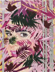 Asli Özok, Miami, 2018, oil, gold leaf and beads on canvas