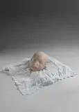 Sofie Muller, AL/LIV/17 sculpture, 2017, alabaster and textile pillow