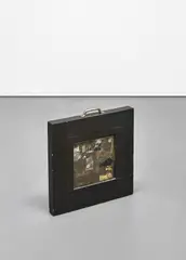 Dieter Roth, 'Suitcase' (Besuch, Zweiseiter), 1968, photograph in resin, tape, glass, metal handle on artist's wooden frame