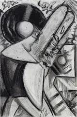 Dana Schutz, Carving an Ice Tiger, 2013, charcoal on paper