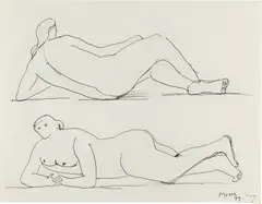 Henry Moore, Two Reclining Figures, 1979, ballpoint pen and chalk on toned wove paper