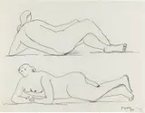 Henry Moore, Two Reclining Figures, 1979, ballpoint pen and chalk on toned wove paper