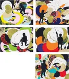 Yinka Shonibare Cbe Ra, Five works: (i) Love In a Time of War I; (ii) Love In a Time of War II; (iii) Love In a Time of War III; (iv) Love In a Time of War IV; (v) Love In a Time of War V, 2015, each digital print with gold leaf on Somerset Velvet 330gsm paper