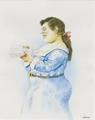 La Lettera by Fernando Botero, 2006, mixed media on paper, sold Oct 2018