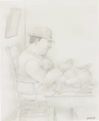 Man at Table by Fernando Botero, 1997, graphite on paper, sold Oct 2018