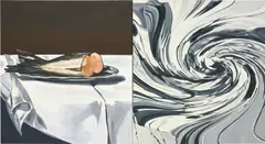 Still Life with Vortex by David Salle, 2006, oil on canvas, diptych, sold Oct 2018
