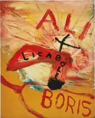 Ali + Boris by Julian Schnabel, 2001, oil and resin on canvas, sold Oct 2018