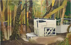 Barracke by Matthias Weischer, 2004, oil on canvas, sold Oct 2018