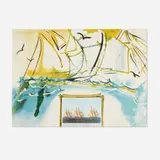 American Yachting Scene (from the Currier & Ives portfolio) by Salvador Dalí, 1971, lithograph in colors with collage of Currier & Ives print on wove paper, sold May 2025