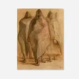 Cuatro mujeres de pie by Francisco Zúñiga, 1968, crayon and watercolor on paper, sold Apr 2025