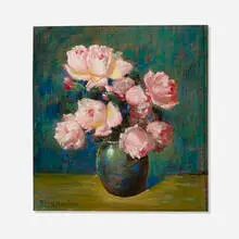 Alfredo Ramos Martínez, Still Life with Pink Roses, pastel on paper board