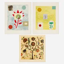 Dan Rizzie, Three works, 1998, lithograph in colors; lithograph in colors with collage elements