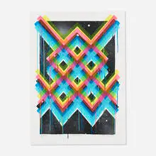 Maya Hayuk, Multiverses, 2014, screenprint in colors with spray-painted elements on Somerset