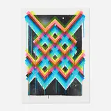 Maya Hayuk, Multiverses, 2014, screenprint in colors with spray-painted elements on Somerset